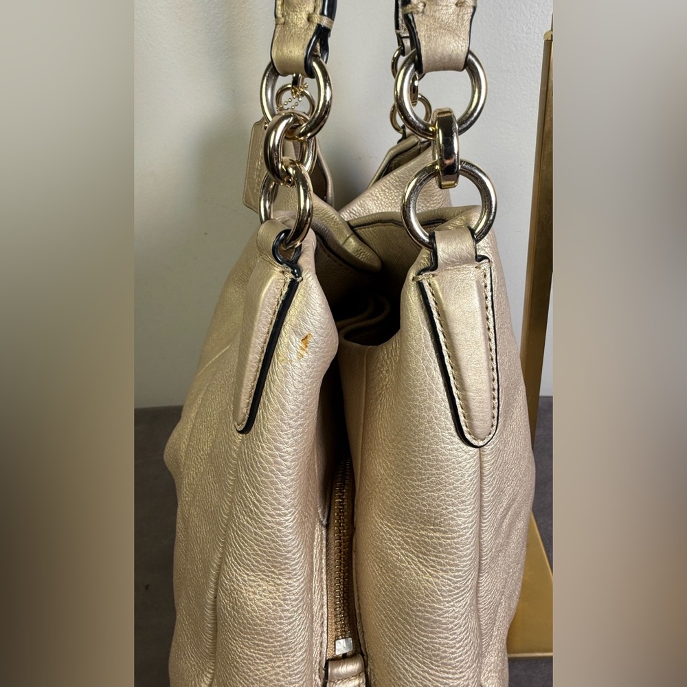 Coach Madison Phoebe shoulder tote bag pebbled leather metallic light gold EUC - Picture 7 of 16